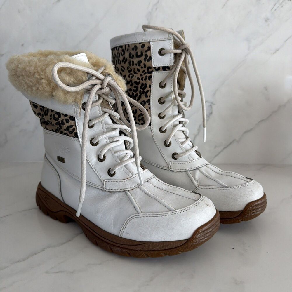 UGG Australia Adirondack Boot II White Leopard Women's Winter Boots Sz 5